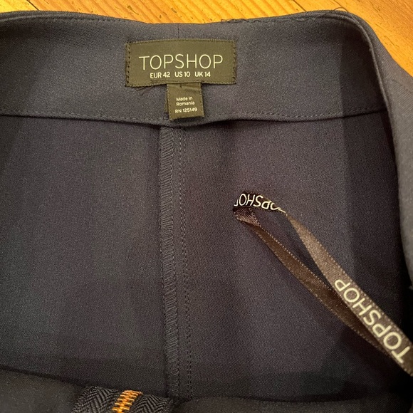 Top Shop Navy Palazzo pants with rose gold looped zipper front - size US10 - Picture 7 of 8